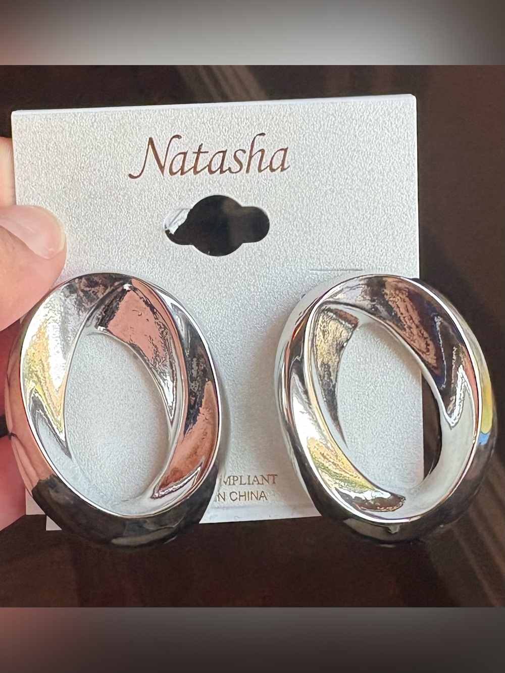 Natasha Couture Polished Silver Oval Hoop Earrings
